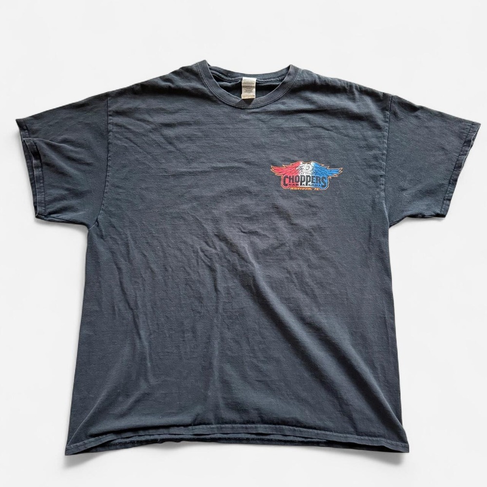 Chopper Fest Motorcycle T-Shirt with red, white, and blue eagle graphic, Size XL